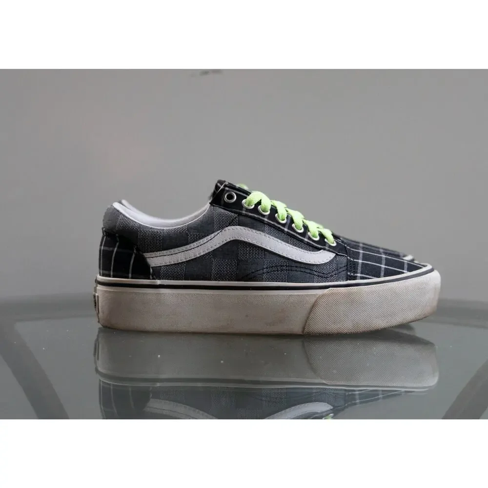 Vans‎ Old Skool Platform Woven Check Black Grey White Size Mens 7 / Womens 8.5
